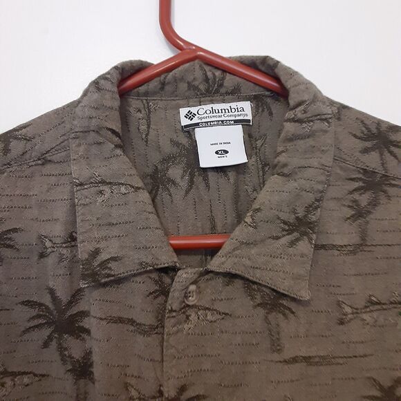 Columbia Short Sleeve Hawaiian Shirt Mens XL Green Snook Palm Trees Button Up - Picture 3 of 8